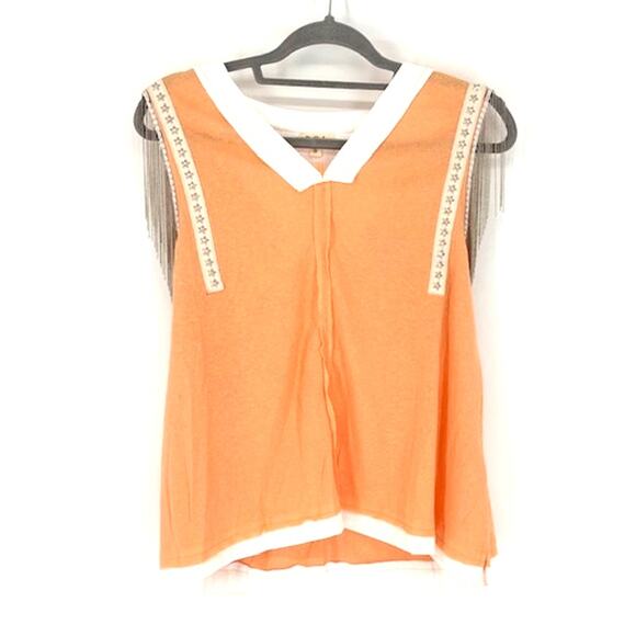 POL Tops - POL White and Orange Tank Top with Silver Fringe – Size Small